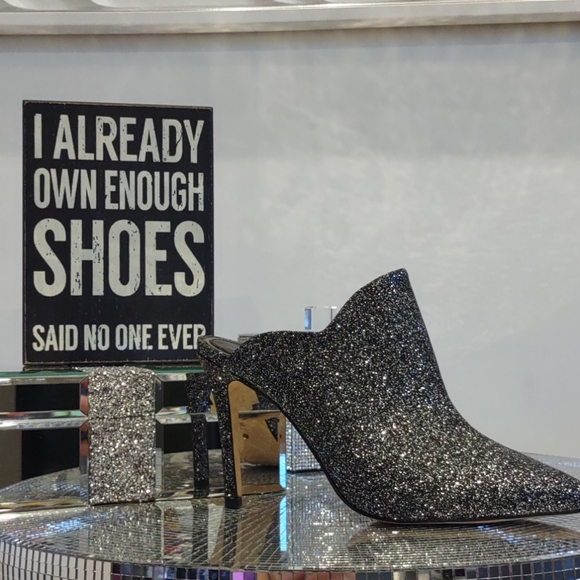 Gianni Bini Silver Glitter Sparkly Cinderella Shoes High Heel Mules NEW Shoes